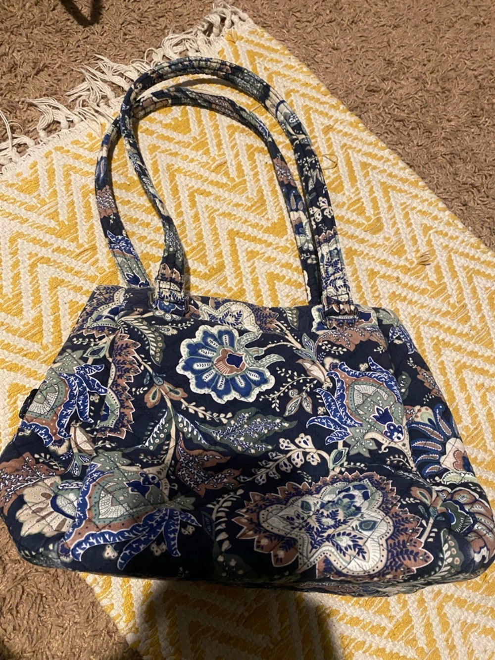 Quilted Floral Tote Bag in Navy Multi EUC
